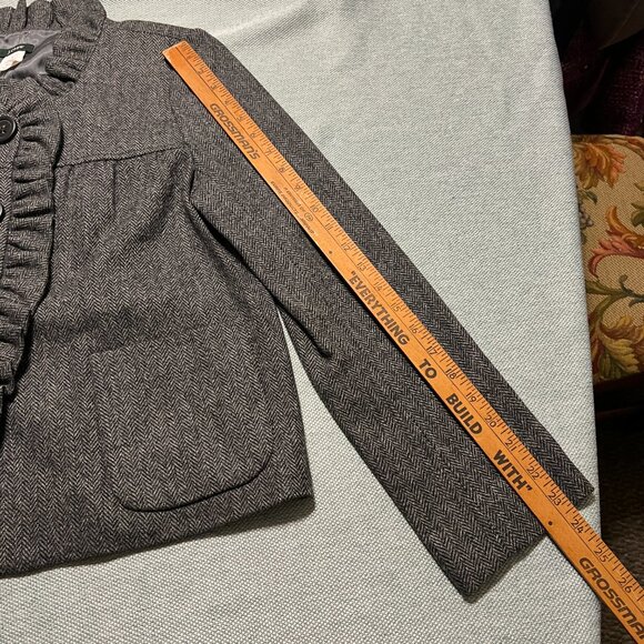 J CREW CROPPED RUFFLED BLAZER GRAY HERRINGBONE SIZE 8 - Picture 9 of 10